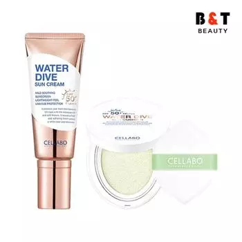 Солнцезащитный крем Cellabo Water Dive + солнцезащитный кушон Cellabo + коллагеновая маска, 1 упаковка, 60 мл