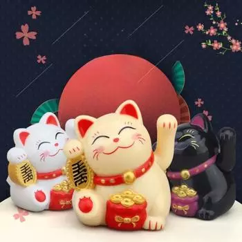 Солнечная энергия Maneki Neko Lucky Cat Приветствующий китайский машущий рукой, манящий удачу, фигурки кошек, Декор для автомобиля, домашний декор чёрный