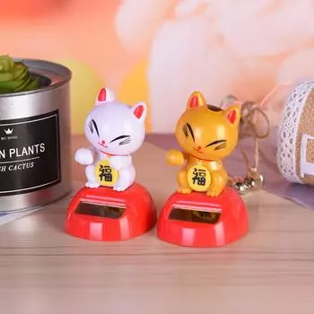 Солнечная батарея Lucky Cat Танцующий орнамент Flip Flap Игрушка Статуэтка Статуэтка Качающаяся рука Качающаяся кошка Кукла Домашний декор Украшение для автомобиля