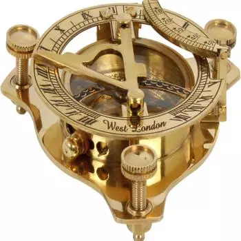 Солнечные часы-компас WEST London Maritime из цельной латуни – 7,62 см Морской декор в подарок как