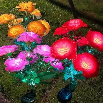 Солнечные цветочные фонари. Простая установка. Всепогодные уличные фонари с цветущими цветами. Водонепроницаемый декор. Ночные светильники для газона, двора, патио. розовый