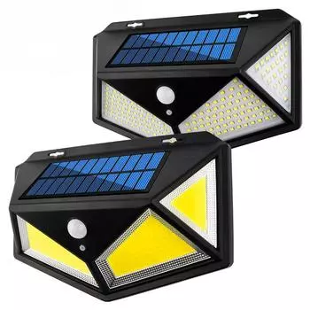 Солнечный настенный светильник 100LED с датчиком человеческого тела, мини-садовый светильник, уличный водонепроницаемый гаражный светильник, уличный фонарь 100LED