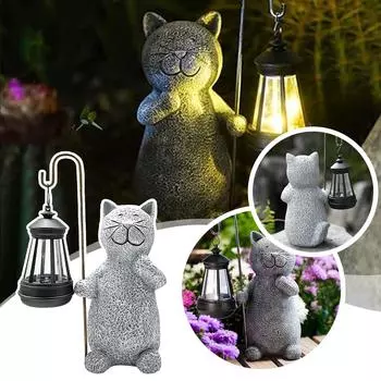 Солнечный свет кошки, солнечная садовая статуя, фигурка кошки, садовое искусство с солнечной лампой для патио, балкона, двора, сада