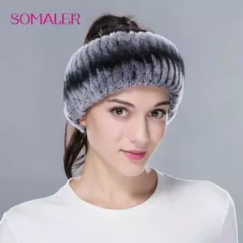 SOMALER зимняя женская повязка из кроличьего меха
