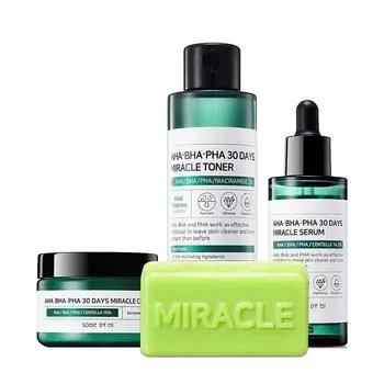 Some by mi Полный набор AHA BHA PHA Miracle Series 4 шт (мыло, тоник, сыворотка, крем)