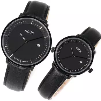 soue Pair Watch A Basics Pair Watch Ladies Pair Couple 38 мм x 30 мм Кожаный ремень Кожаный ремешок Черный Черный циферблат [SOUE] Мужские чёрный