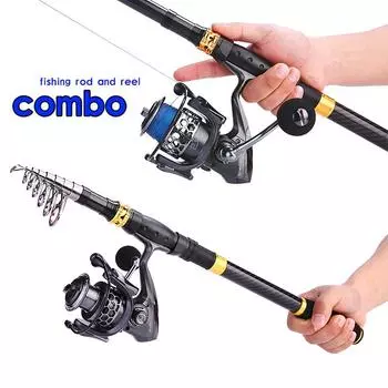 Sougayilang Sea Spinning Fishing Combo Карбоновая телескопическая удочка и спиннинговые катушки рыболовные наборы 1.8m rod 1000 reel