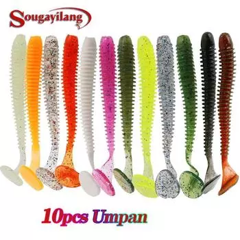 Sougayilang Worms Soft Bait Umpan Memancing Искусственная рыболовная приманка для ловли окуня, форели, карпа Color1-10pcs