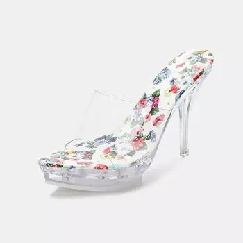 Source Fashion Color Crystal Heel Outside Cool Slippers Transparent Heel Dress Sandals Large Size Women 35
