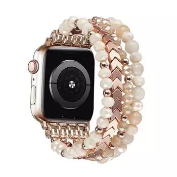 Совместимый ремешок для Apple Watch с бусинами 38 40 41 42 44 45 мм для женщин, серия iWatch SE 9 8 7 6 5 4 3 2 1 Эластичный ремешок ручной работы 38mm 40mm 41mm чёрный