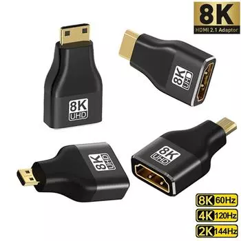Совместимый с HDMI адаптер Mini/Micro HDMI to HDMI адаптер 8K 60 Гц 4K 120 Гц/144 Гц конвертер «папа-мама» для ноутбука HDTV PS5