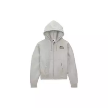Совместная худи Nike X Stussy FW23 с молнией во всю длину и шнурком унисекс, серая толстовка FJ9181-050