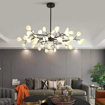 Современная светодиодная люстра Nordic Creative Lighting Firefly Home Decoration Living Room Bedroom Light Ceiling Branch Light Fixture 30 heads&Cool white no remote чёрный