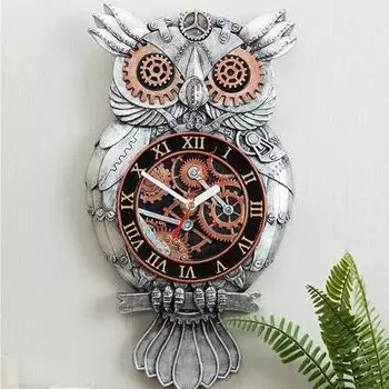 Современные креативные настенные часы в стиле панк из смолы сова Wisdomcraft 5.5 inch серебряный