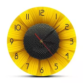 Современные настенные часы Beaufitul Fresh Sunflower, ботанический желтый цветок, настенное искусство, натуральный домашний декор, подвесные часы Helianthus