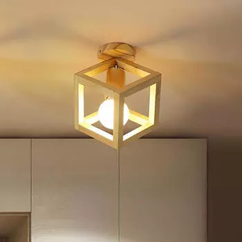 Современный светодиодный потолочный светильник E27 Cage Semi Flush Mount Wooden Lamp для коридора отеля Aisle Triangle