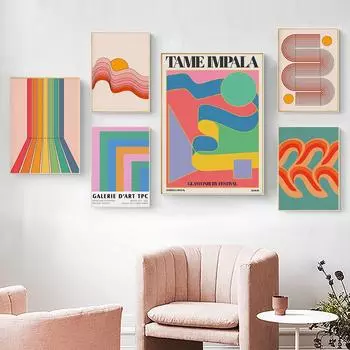 Современный Tame Impala Wave Радужный плакат, настенный художественный принт, абстрактная цветная линия, графическая голова, холст, картина, декор для гостиной 21x30cm No Framed