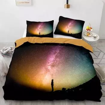 Комплект постельного белья Space Galaxy Aurora Sunset Glow Single Twin Full Queen King Size Sky Stars Tree Bed Set Aldult Kid Duvetcover 3pcs EU single(135x200cm)