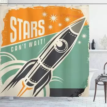 Space Rocket Shower Curtain Outer Space Explore Galaxy Waterproof Polyester Fabric Shower Curtain Bathroom Screen with Hooks W90xH180cm