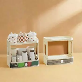 Space Saving Cup Drainage Rack Foldable Water Cup Holder Coffee Tea Bag Organizer for Home бежевый