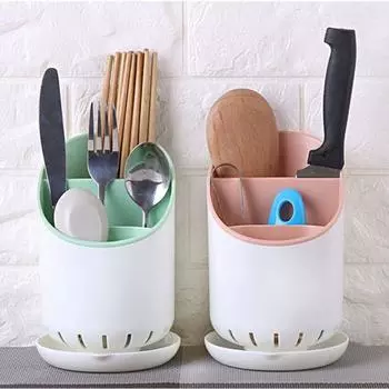 Space Saving Tableware Storage Rack with Tray Large Capacity Scoop Spoon Cage Detachable Drainage Hole Chopstick Holder зелёный