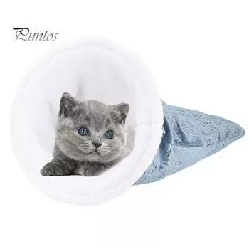 Спальный мешок для кошек, самонагревающаяся кровать для кошек, пещера, мягкий плюшевый зимний теплый спальный мешок для кошек, туннель для домашних животных, гнездо для маленьких собак и кошек синий