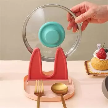 Spatula Storage Rack Strong And Durable Multipurpose Dress Kitchen Supplies Lid Rack Beautiful Shape Easy To Clean White Gray