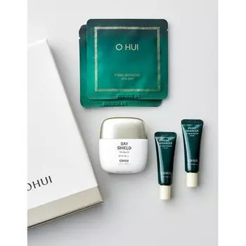 Специальный набор O Hui Dayshield Sunquid 50 мл + сыворотка Prime ampOule 10 мл 2 + подушечки для кожи 5