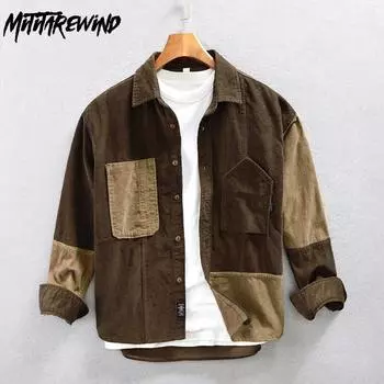 Спецодежда в японском стиле, рубашки 4XL, мужская рубашка из чистого хлопка с длинными рукавами и карманами, молодежная новая мода, осенне-зимняя вельветовая мужская рубашка M кофейный