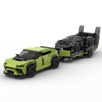 Speed Champion Technical Car Lamborghini Urus SUV с прицепом Cty Racing Vehicles Building Block, совместимый с LEGo для подарка