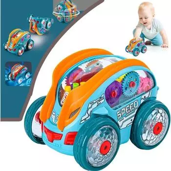 Speedlite Dynamic Gear-Powered Car со светодиодными фарами, игрушечная машинка Speed Lite со светом и музыкой, машина для трюков и сальто синий