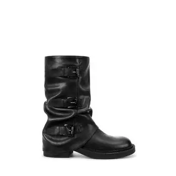 Spice Girls Pants Boots Thick-soled Heightening Medium Tube Belt Buckle Western Knight Boots Black Pile Boots Women 35