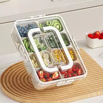 Spice Storage Box with Lid & Handle Rectangular Snack Bowl Multifunction Portable Snack Box for Sweets Veggie Nuts Fruit Storage