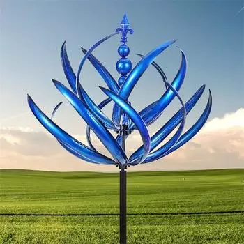Спиннер садовая металлическая ветряная мельница, вращение на 360 градусов, устойчивая к ультрафиолетовому излучению, двухслойная, большая ветровая вертушка синий