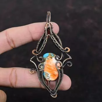 Spiny Oyster Copper Turquoise Pendant Copper Wire Wrapped Pendant Handmade Jewelry Original Gemstone Pendant Copper Jewelry Gift For Mother