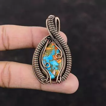 Spiny Oyster Copper Turquoise Pendant Copper Wire Wrapped Pendant Handmade Jewelry Gemstone Pendant Copper Wire Wrap Jewelry Engagement Gift