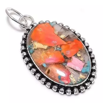 Spiny Oyster Gemstone Handmade 925 Sterling Silver Jewelry Pendant 2.36 m8C62