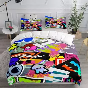 Splats Graffiti Fashion Пододеяльник UK Single Double King US Twin Full Queen Size Комплект постельного белья EU single(135x200cm)