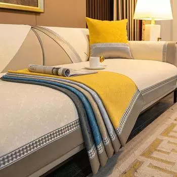 Spliced Chenille Sofa Covers Non-slip Couch Cover Embroidered Edging Sofa Slipcovers Living Room Universal All Seasons Sofa Mat 70x70
