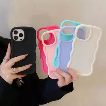 Чехол для телефона с однотонной кремовой волнистой рамкой для iPhone 16 Pro Max 15 14 Plus 13 12 Pro 11, симпатичный противоударный матовый мягкий чехол iPhone 15 чёрный