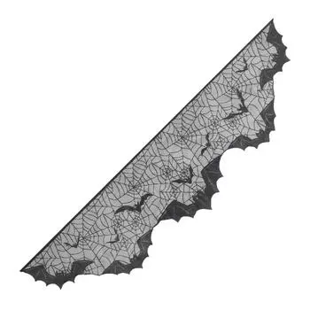 Spooky Black Lace Spiderweb Fireplaces Mantel Scarf Bat Halloween Cobweb Fireplaces Scarf for Halloween Party Decors чёрный