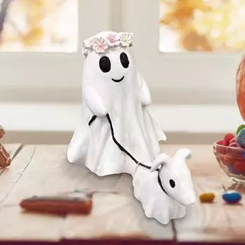Spooky Ghost Dog Halloween Figurine Cute Ghost Statue Halloween Creative Desk Decoration Halloween Creative Dog Walking Ornament 15cm