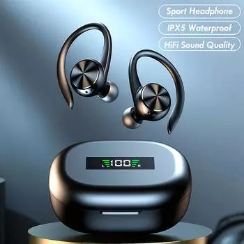 Спортивные беспроводные Bluetooth-наушники с микрофоном IPX5 Водонепроницаемые ушные крючки Bluetooth-наушники HiFi Стерео Музыкальные наушники для телефона чёрный
