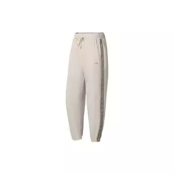 Спортивные брюки Li Ning Fitness Series с боковым принтом букв и номеров, быстросохнущие, с манжетами на шнурке, женские брюки овсяно-серого цвета AYKS356-5 XL