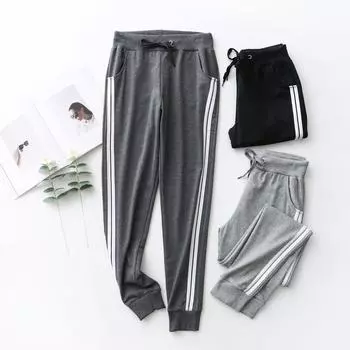 Спортивные брюки унисекс Slim Fit с двумя полосками на весну/осень — идеально подходят для бега, занятий спортом и учебы L светло-серый
