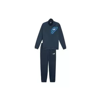Спортивный костюм Puma Power Poly с принтом логотипа и буквами, воротником-стойкой, молнией, куртка с манжетами, брюки, повседневный спортивный комплект, мужской спортивный костюм, темно-синий 681296-14 M