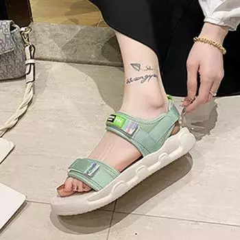 Sports Sandals Female Ins Tide 2024 Summer New Net Red Korean Version of The Magic Student Flat Female Sandals Women Slippers 33-34 чёрный