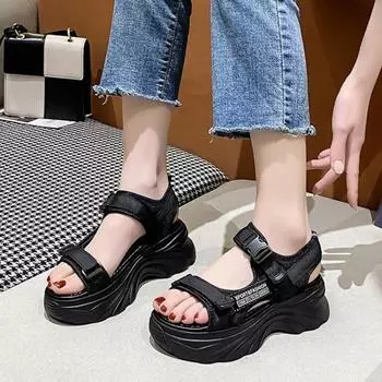 Sports sandals summer new muffin wedge sandals Velcro platform beach sandals 35