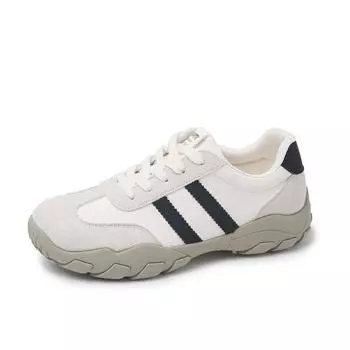 Sports style double striped lace-up running shoes autumn new leather student versatile sports shoes 36