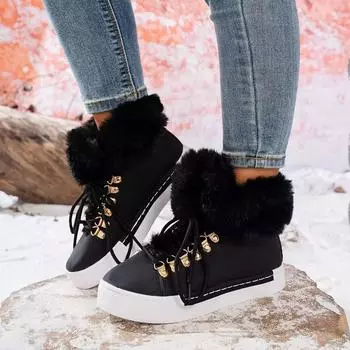 Spot 2025 autumn and winter new flat-bottomed thick-soled short boots women s fleece warm collar buckle strap-on muffin snow boots 36 чёрный